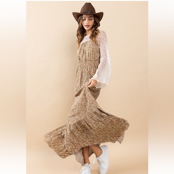 52 Boho Contrast Floral Print Maxi Dress - Picture 3 of 5